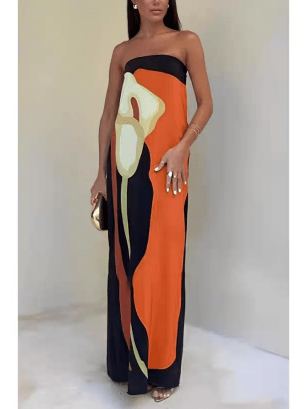 Reyanna™ | Strapless Color Block Printed Maxi Party Dress
