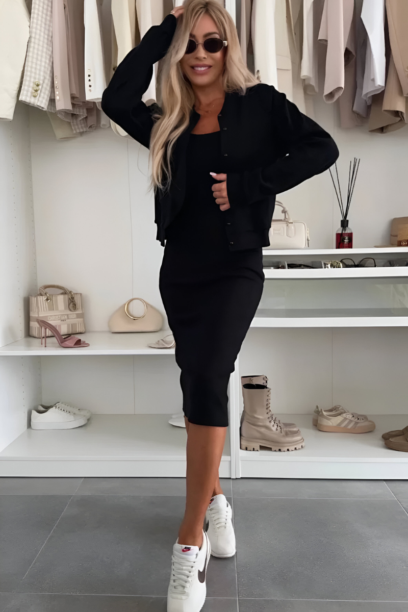 Reyanna |Marinde | Midi-klänning och jacka för självsäker elegans