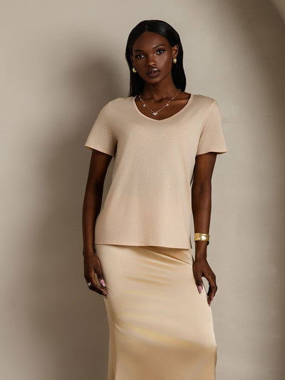 Reyanna™ | Silkeblandning V-ringning Dam T-shirt