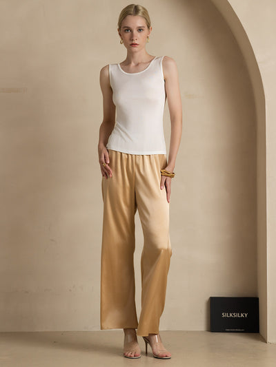 Reyanna™ | Sidenstickad Lounge Rund Halsringning Tank Top