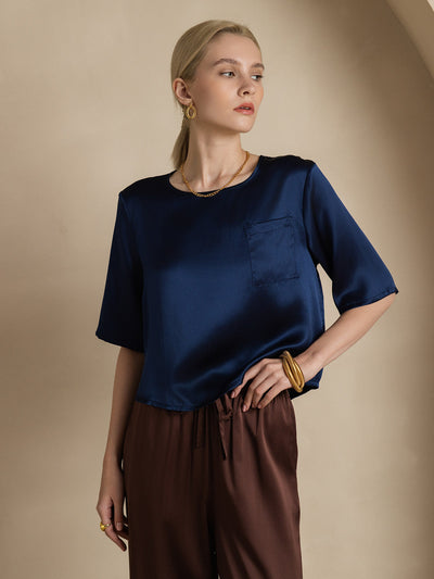 Reyanna™ | Rent Silke Enfärgad Hårärm Dam T-Shirt