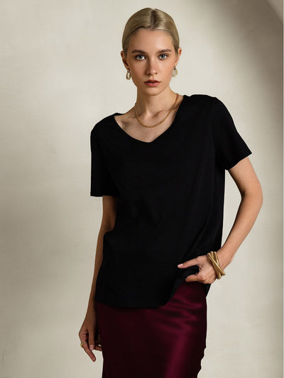 Reyanna™ | Silkeblandning V-ringning Dam T-shirt
