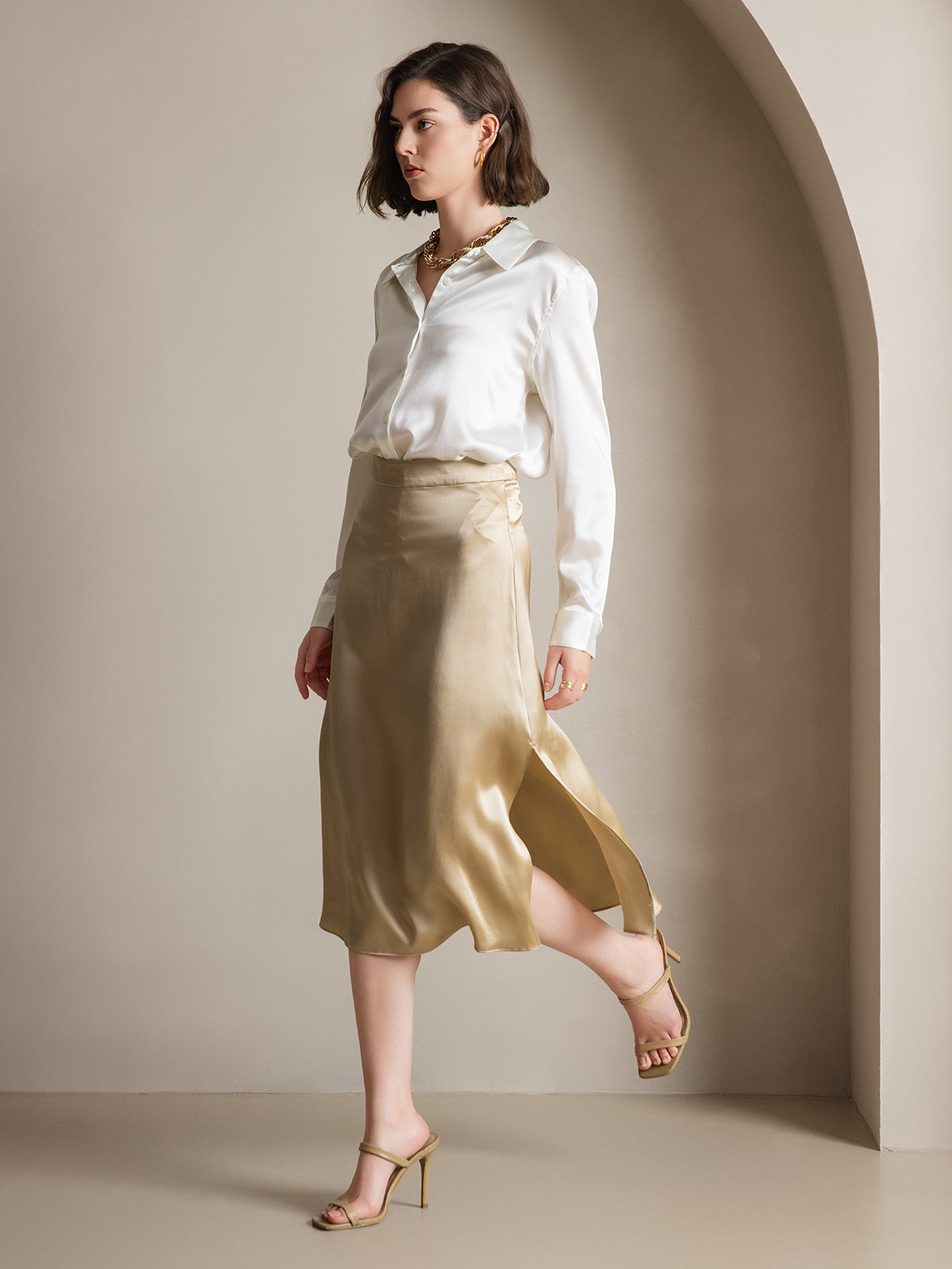 Reyanna™ | Siden Enfärgad Elegant Kjol Med Sprund