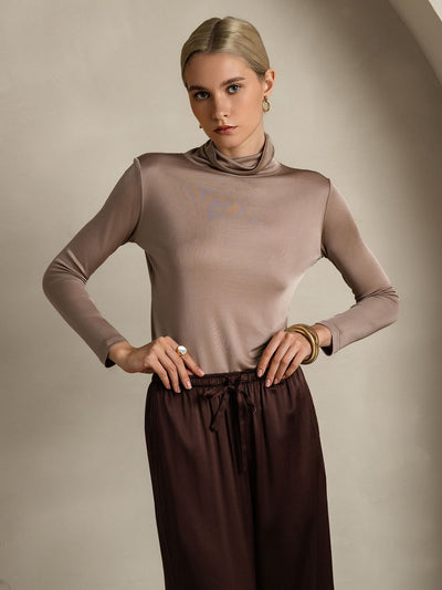 Reyanna™ | Silkeblandning Hög Hals Långärmad T-shirt