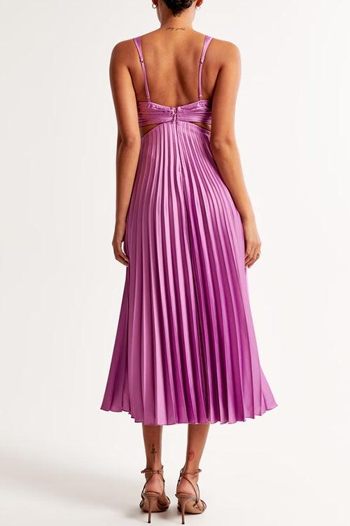 Reyanna™ | V Neck Cut Out Waist Sleeveless Pleated Maxi Dress