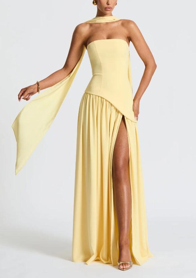 Reyanna™ | Strapless Slit Ribbon Maxi Dress