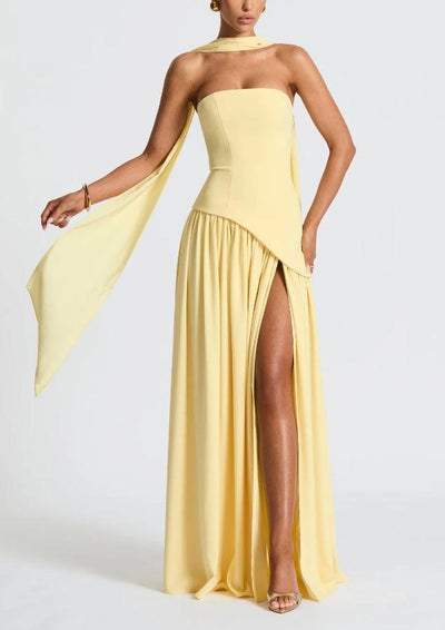 Reyanna™ | Strapless Slit Ribbon Maxi Dress