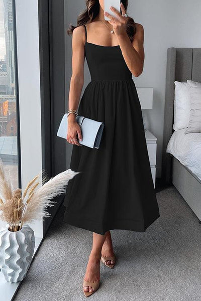 Reyanna™ | Spaghetti Strap Waisted A-line Midi Dress