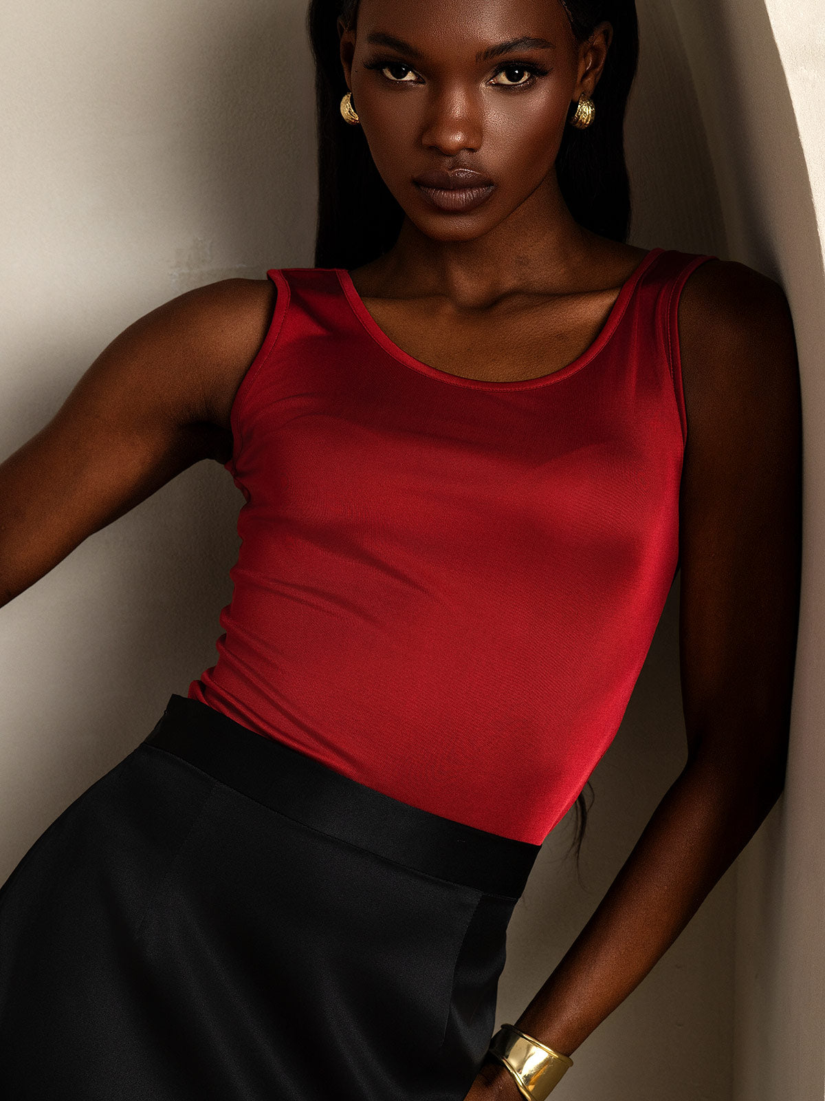 Reyanna™ | Sidenstickad Lounge Rund Halsringning Tank Top