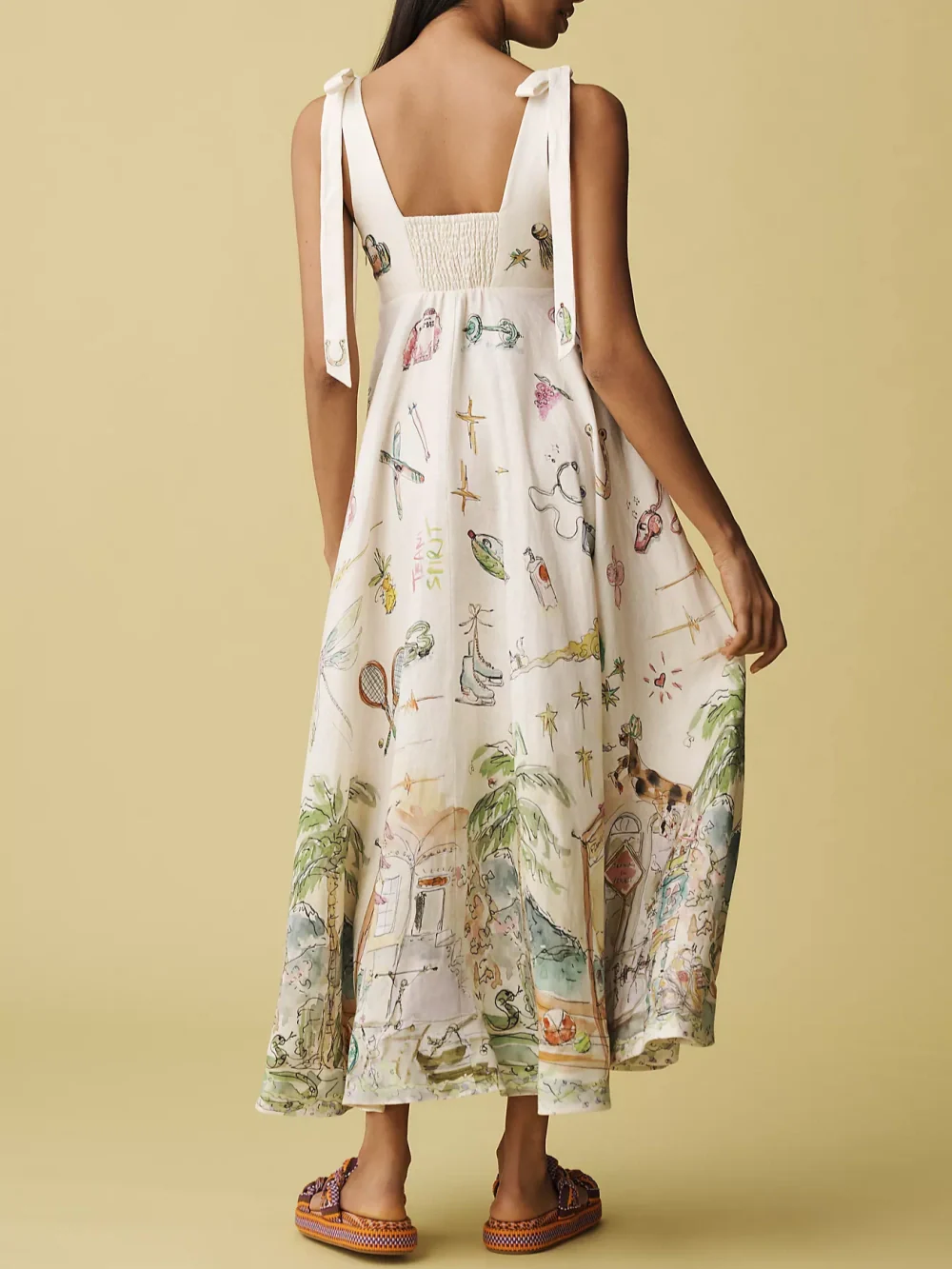 Reyanna™ | Linen Painted Ballet Tie Midi Dress