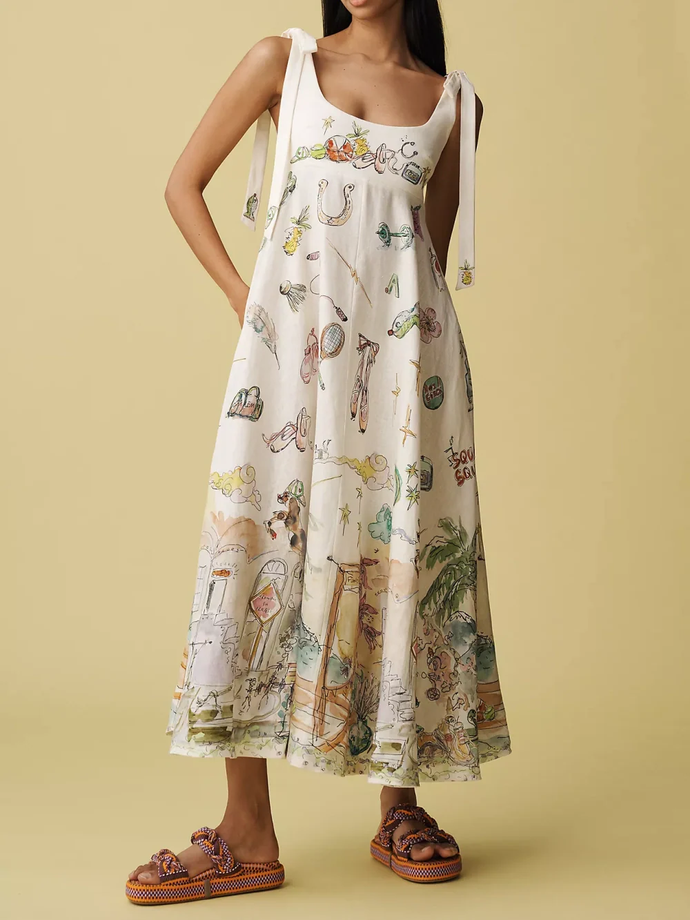 Reyanna™ | Linen Painted Ballet Tie Midi Dress