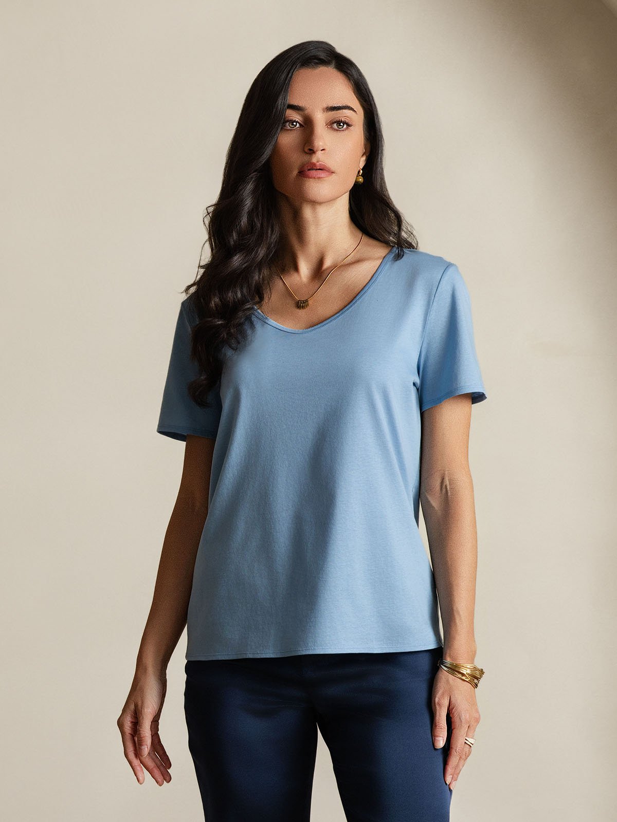 Reyanna™ | Silkeblandning V-ringning Dam T-shirt