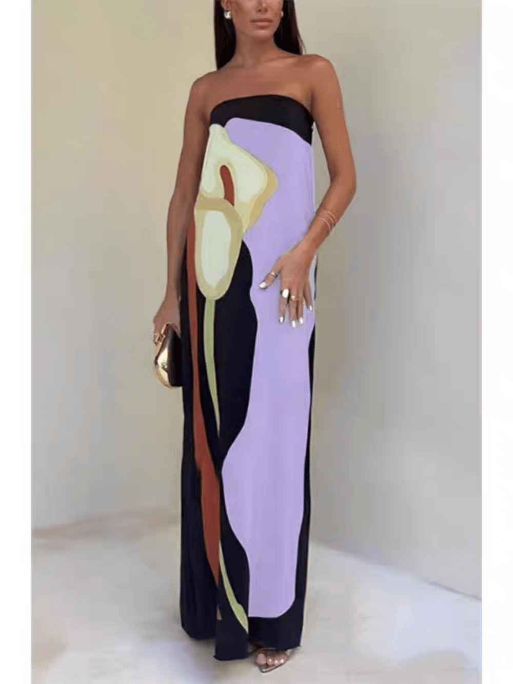Reyanna™ | Strapless Color Block Printed Maxi Party Dress