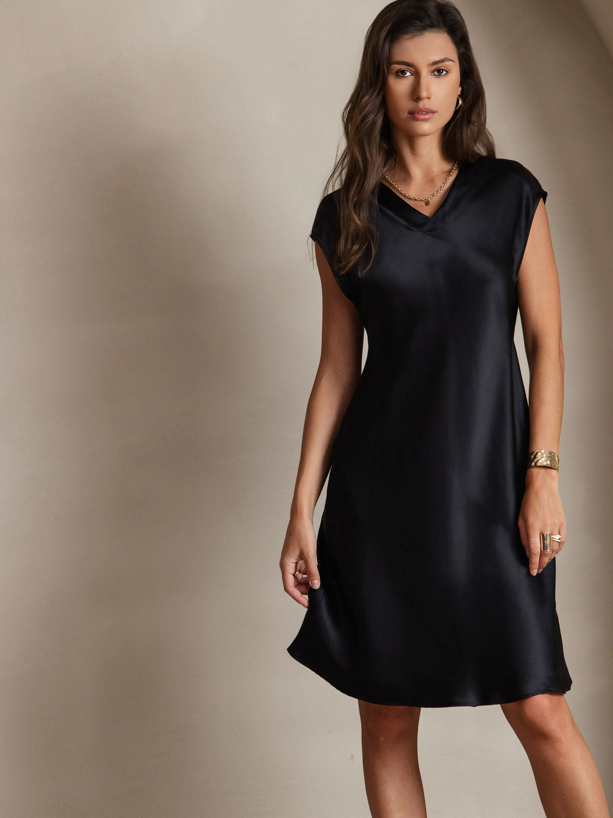 Reyanna™ | Ren Siden Elegant Cap Sleeve Klänning