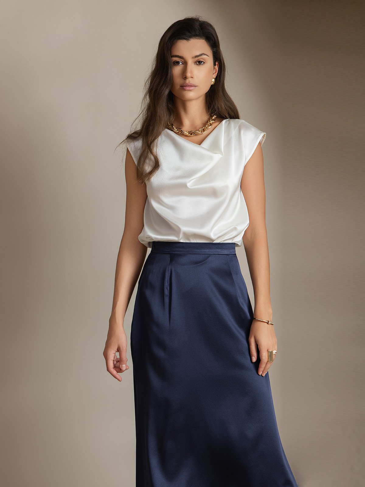 Reyanna™ | Silke Kappärmad Krage Tanktop/Blus