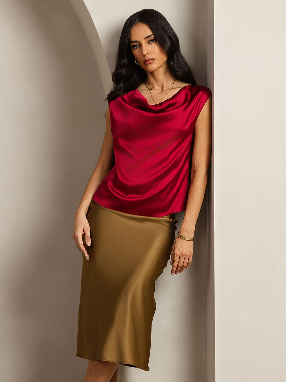 Reyanna™ | Silke Kappärmad Krage Tanktop/Blus