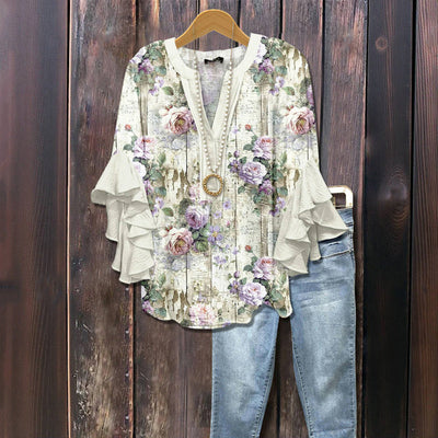 Avslappnad Blus Med Blommönster