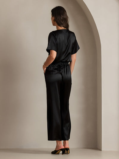 Reyanna™ | Siden avslappnad cowl neck t-shirt med kort ärm