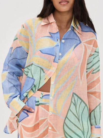 Reyanna™ | Playa Boyfriend Tropical Leaf Printed Short Set