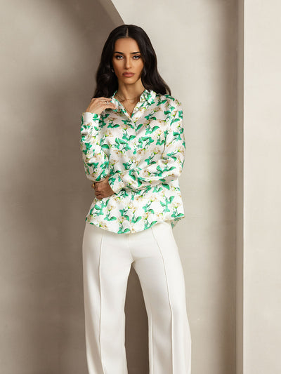 Reyanna™ | Silkesklassisk Militärinspirerad Blus Med Krage