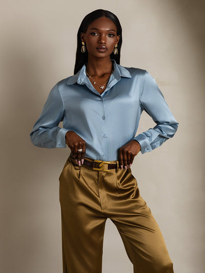 Reyanna™ | Silkesklassisk Militärinspirerad Blus Med Krage