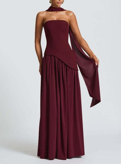 Reyanna™ | Strapless Slit Ribbon Maxi Dress