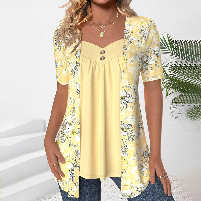 Elegant Blus Med Blommönster