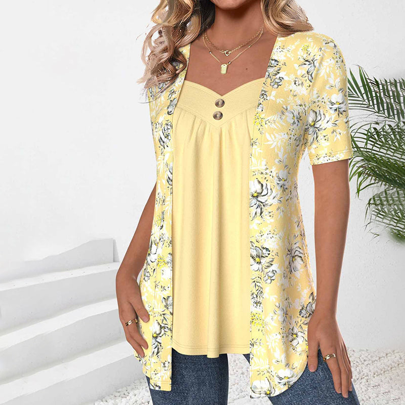 Elegant Blus Med Blommönster