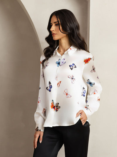 Reyanna™ | Silkesklassisk Militärinspirerad Blus Med Krage