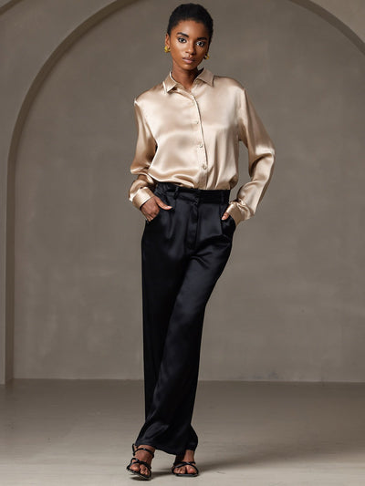 Dam 19 Momme Mulberry Silke Elegant Långärmad Skjorta
