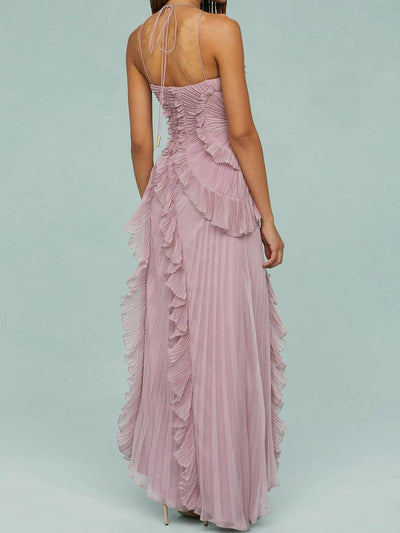 Reyanna™ | Pleated Suspender Long Dress With Slits