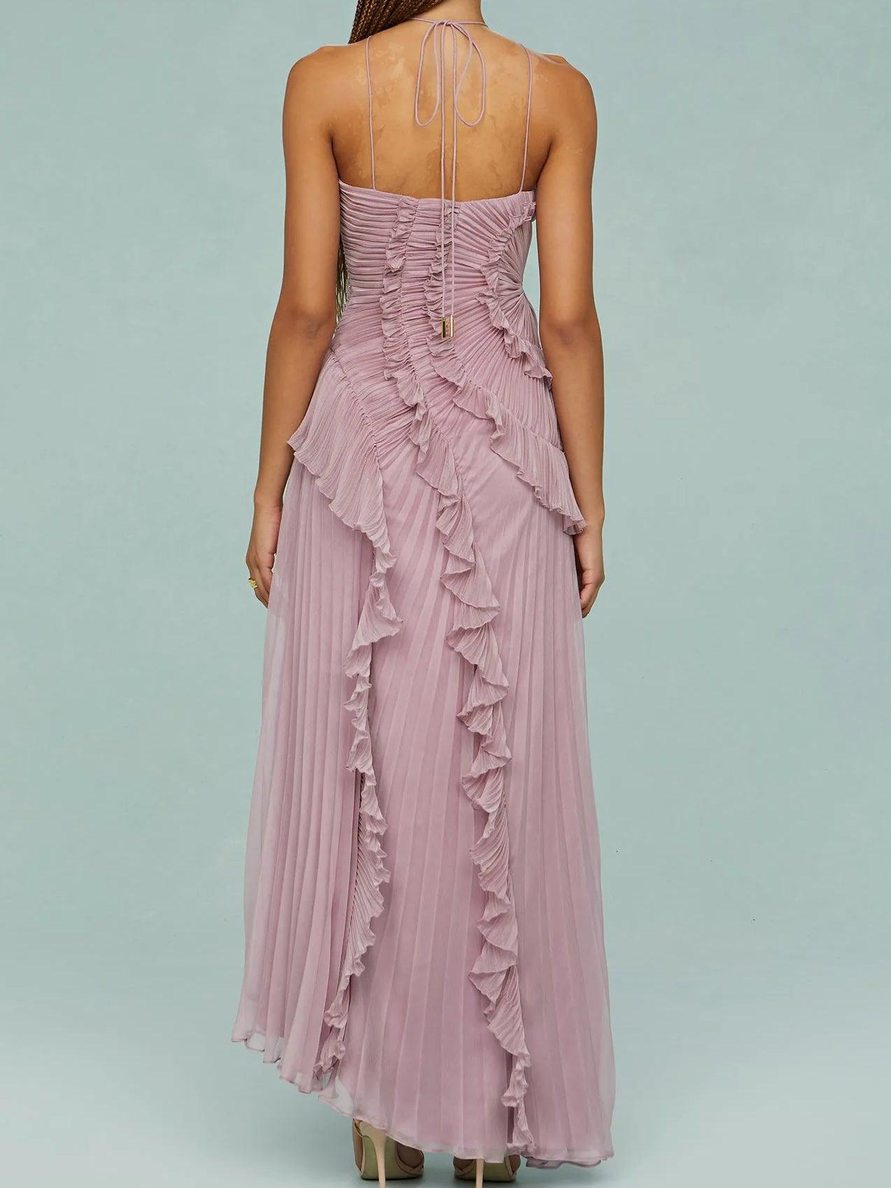 Reyanna™ | Pleated Suspender Long Dress With Slits