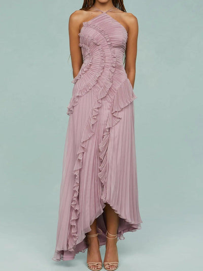 Reyanna™ | Pleated Suspender Long Dress With Slits