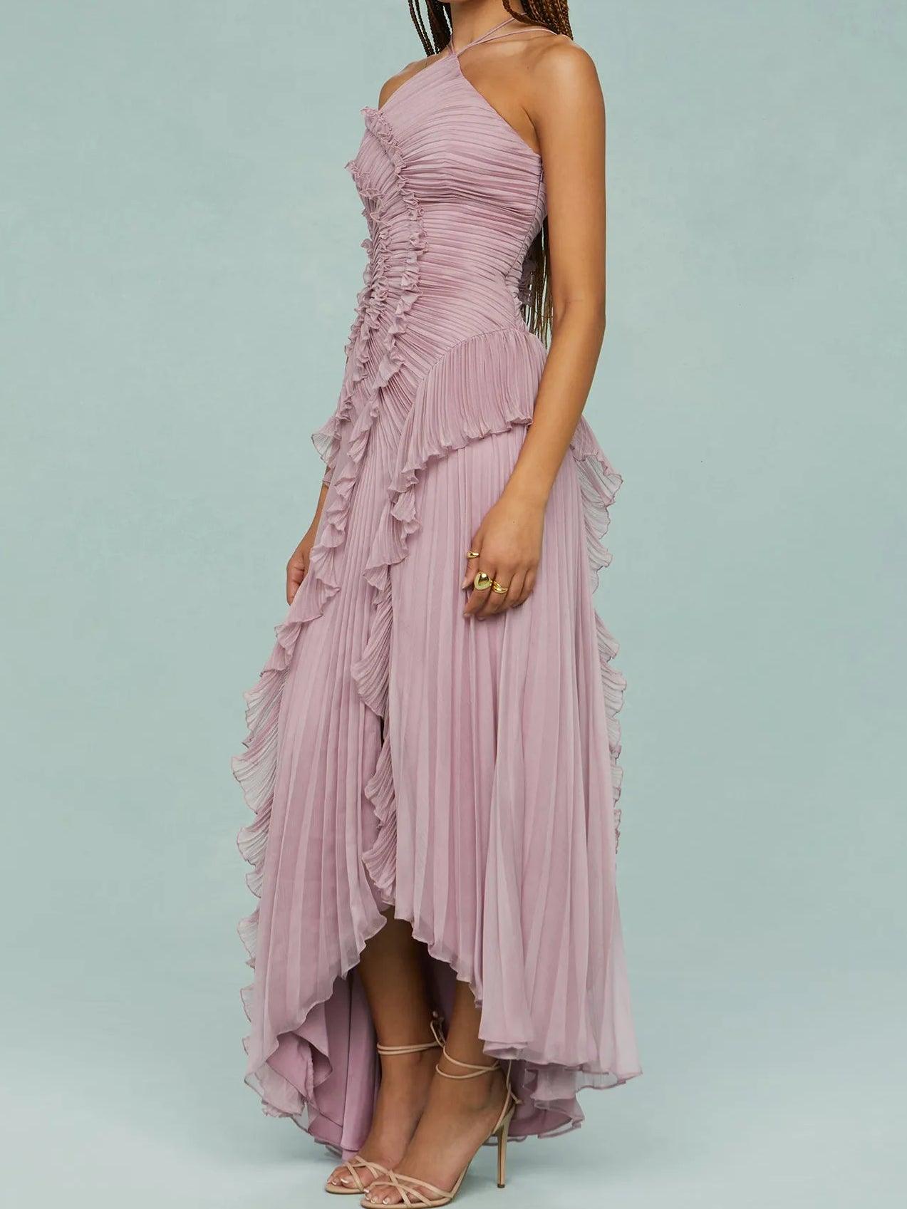 Reyanna™ | Pleated Suspender Long Dress With Slits
