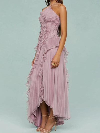 Reyanna™ | Pleated Suspender Long Dress With Slits