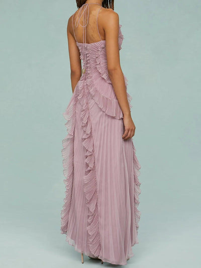 Reyanna™ | Pleated Suspender Long Dress With Slits