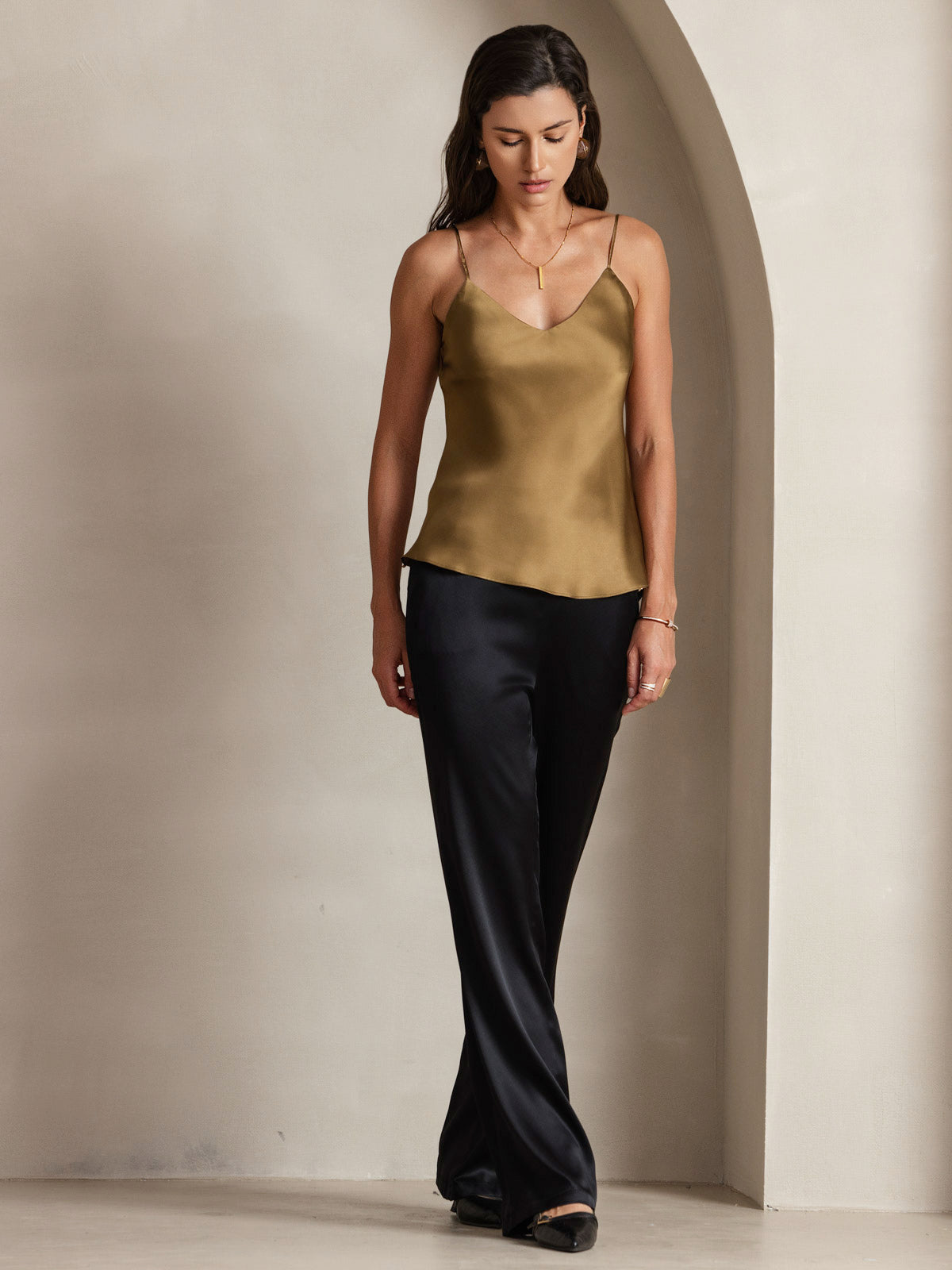 Reyanna™ | V-ringning Ren Silke Spaghettiband Camisole-linne