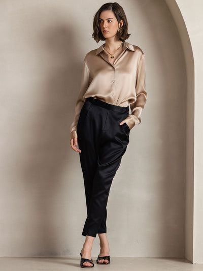 Reyanna™ | Silkesklassisk Militärinspirerad Blus Med Krage