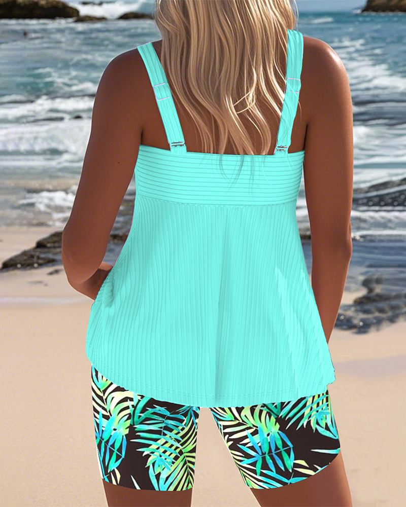 Tankini Randig Väst Med Tryckta Strandbyxor