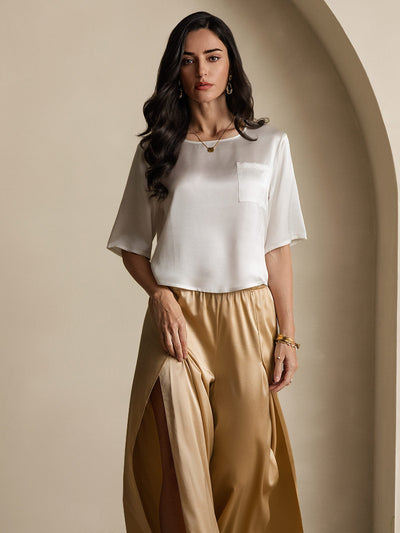 Reyanna™ | Rent Silke Enfärgad Hårärm Dam T-Shirt