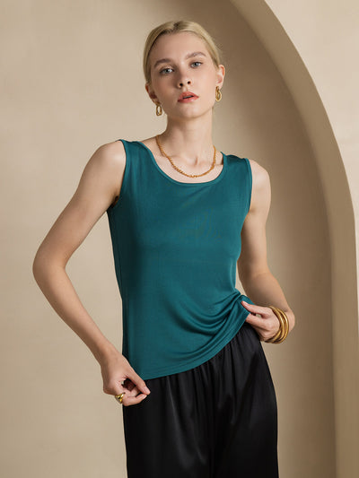 Reyanna™ | Sidenstickad Lounge Rund Halsringning Tank Top