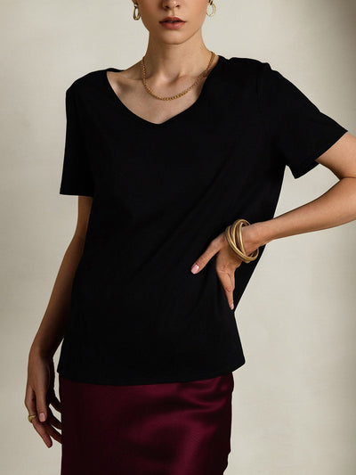 Reyanna™ | Silkeblandning V-ringning Dam T-shirt