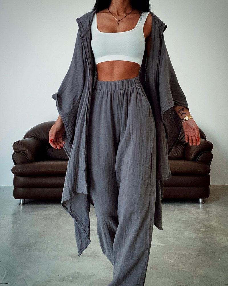 Reyanna™ | Chic hooded cardigan cotton and linen two-piece set