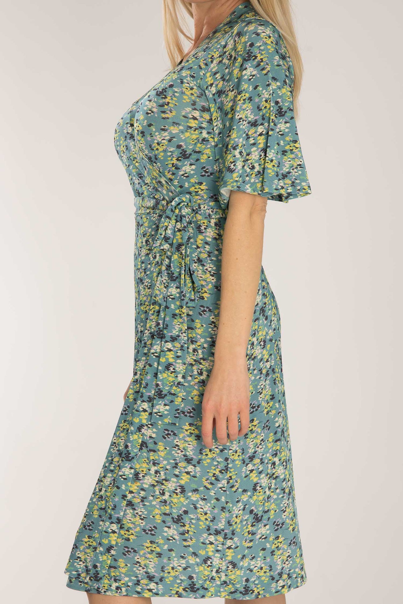 Bestie shine wrap short jersey dress - Teal