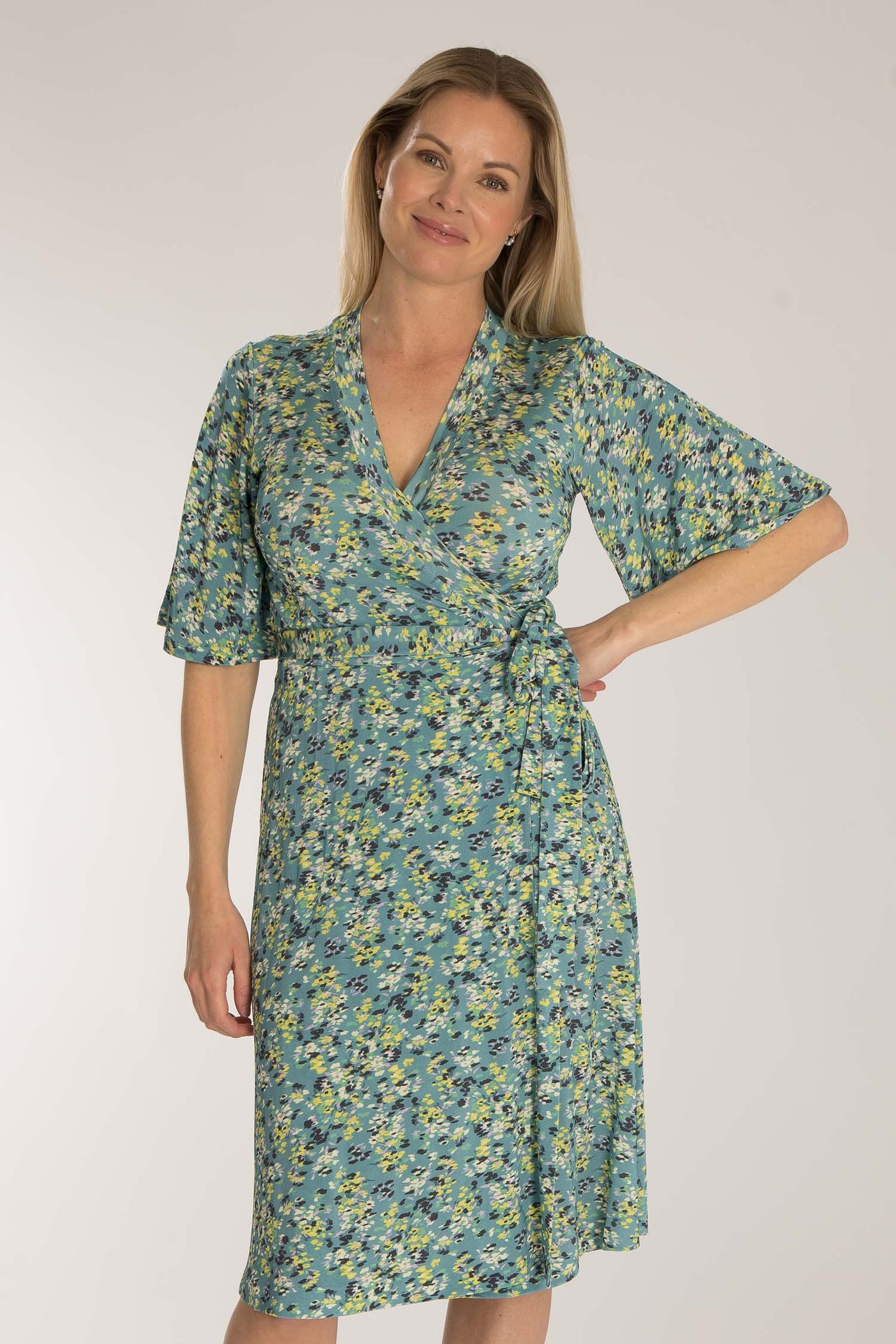 Bestie shine wrap short jersey dress - Teal