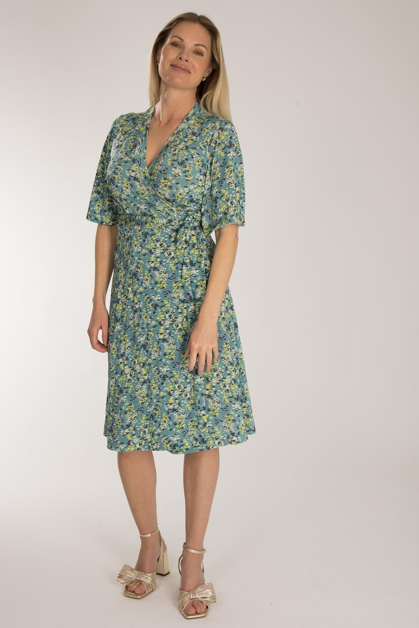 Bestie shine wrap short jersey dress - Teal