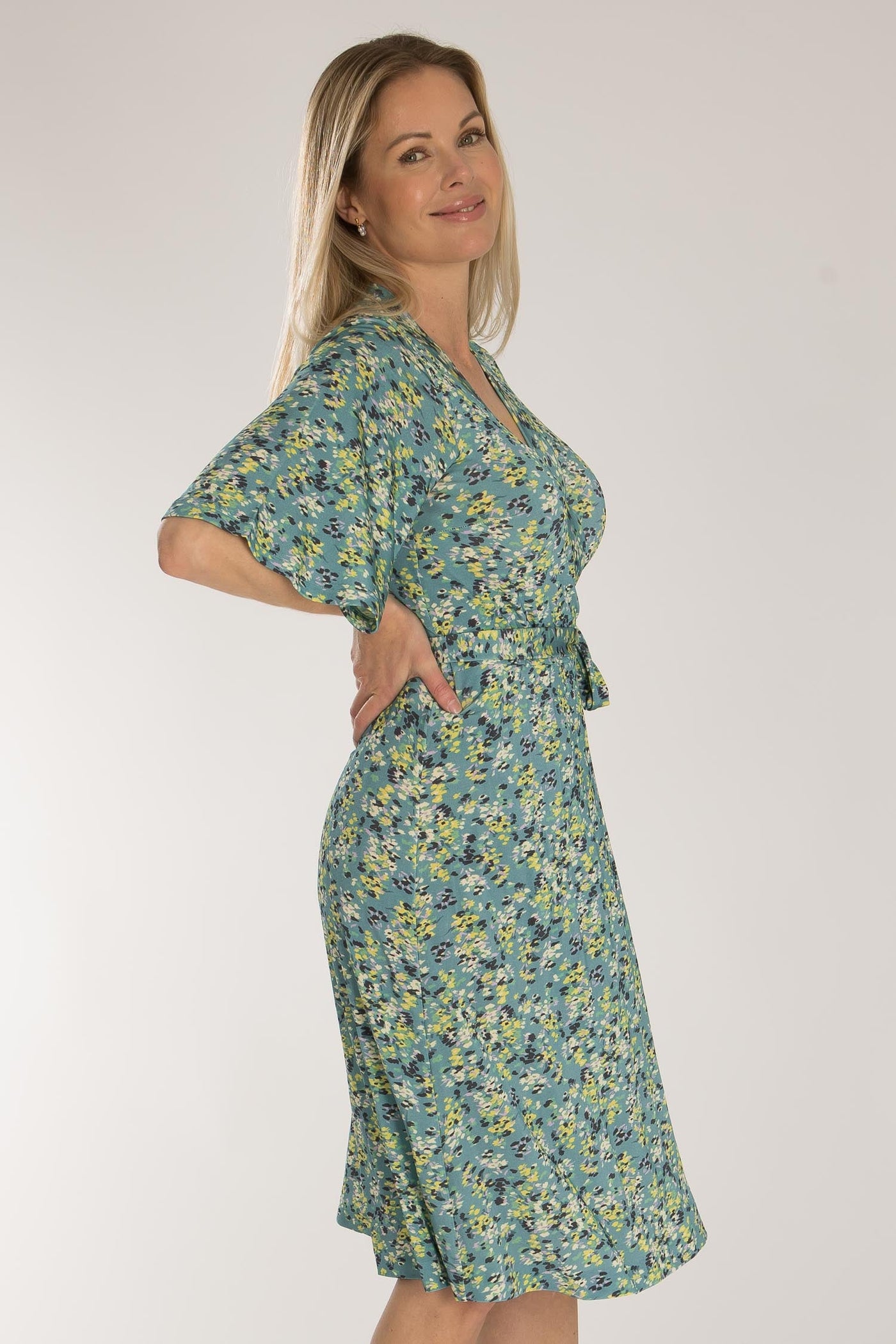 Bestie shine wrap short jersey dress - Teal