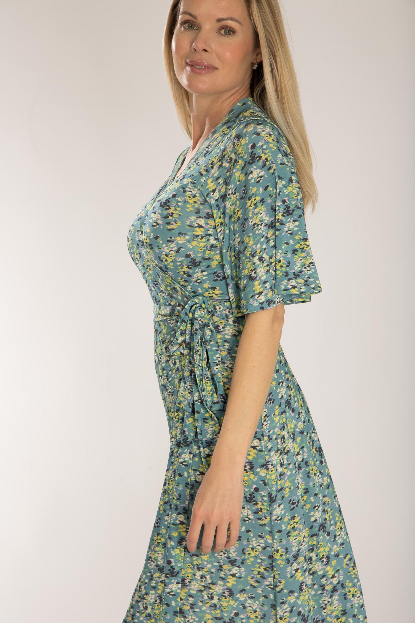 Bestie shine wrap short jersey dress - Teal