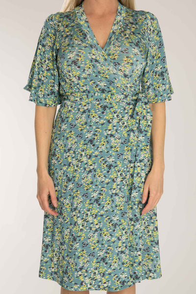 Bestie shine wrap short jersey dress - Teal