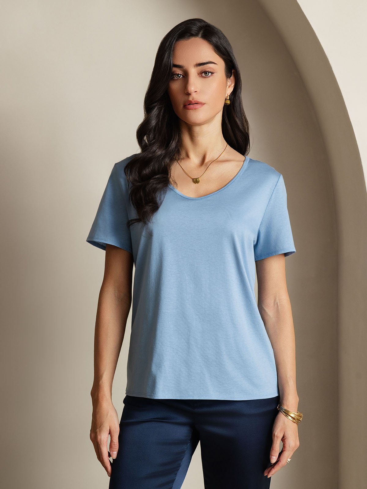 Reyanna™ | Silkeblandning V-ringning Dam T-shirt